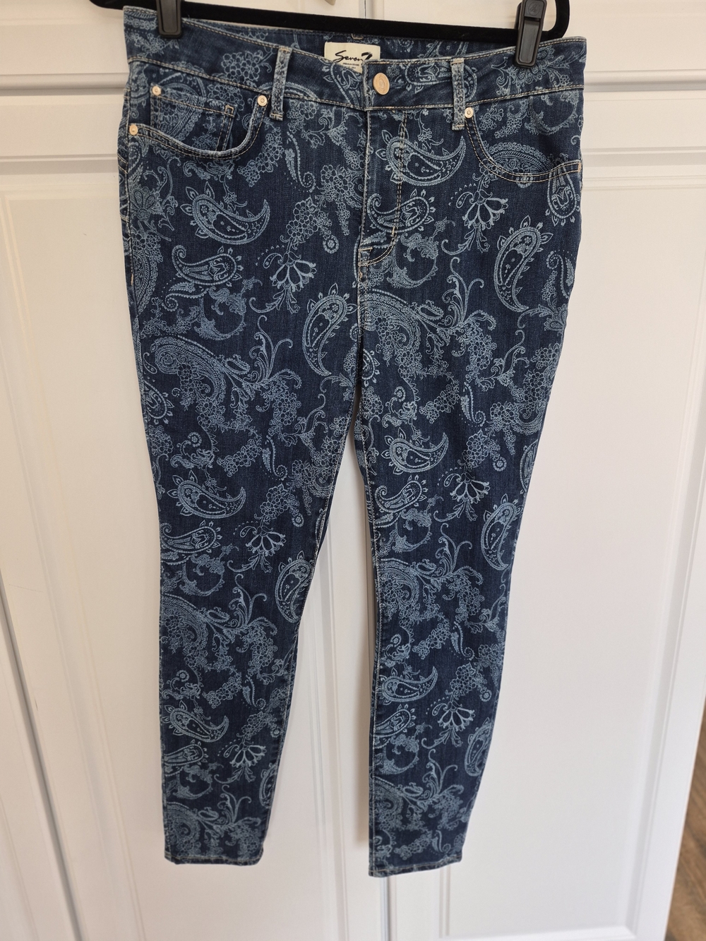 Skinny Paisley Print Jeans - Blue - Seven7